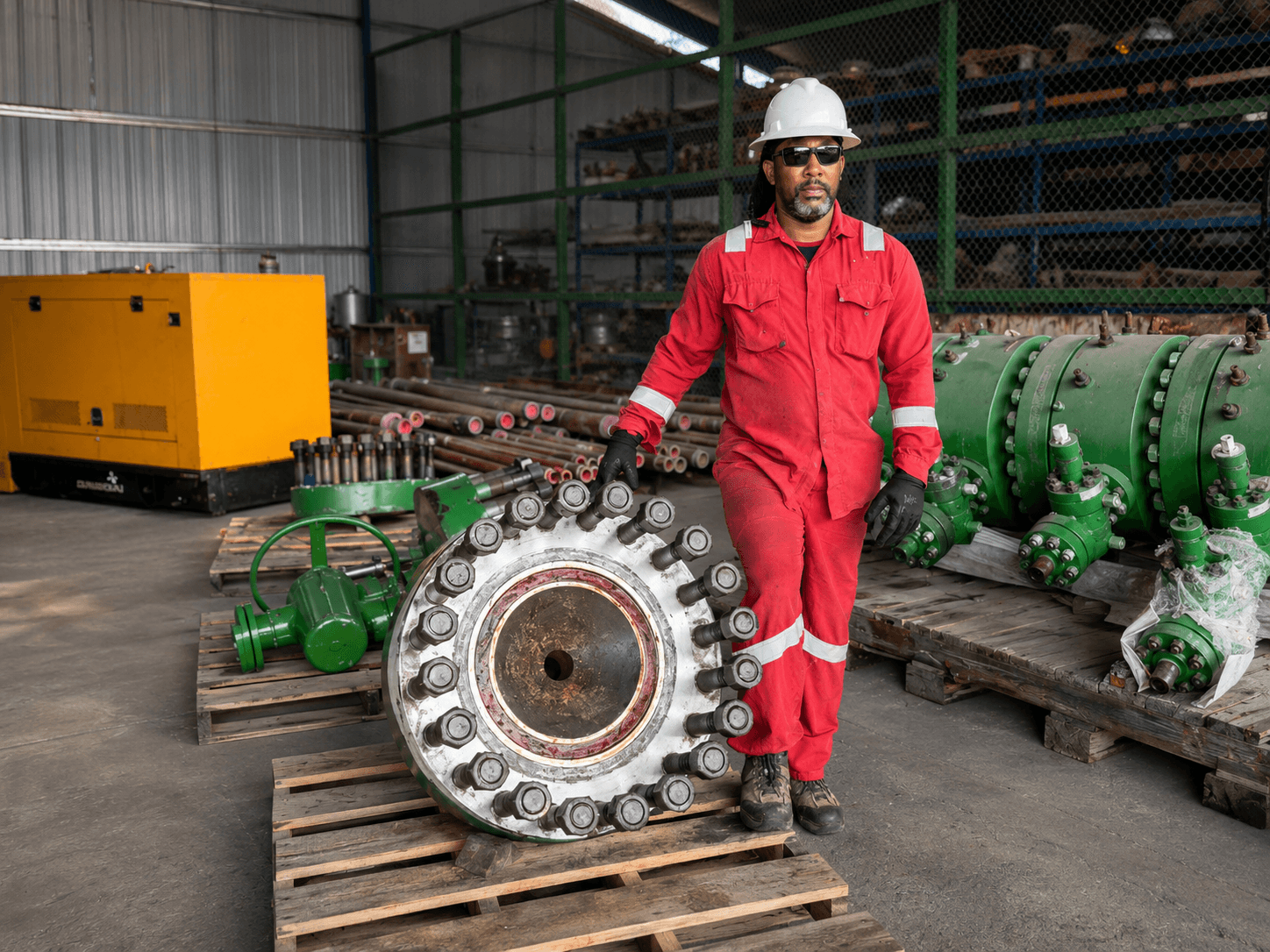 GMS employee with industrial equipment and supplies